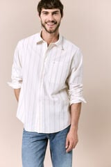 OOTO Camisa rayas popel&iacute;n manga larga Marfil