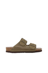 Genuins Sand&aacute;lia de pele Verde