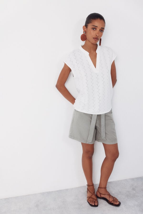Cortefiel Camiseta de malha vazada Branco