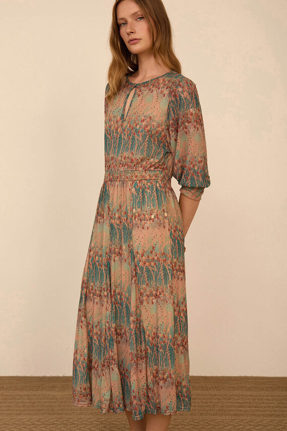 Vestido midi tul estampado