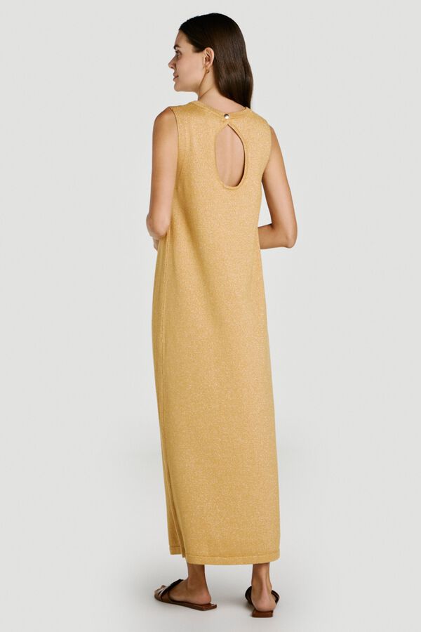 Vila Vestido midi em malha canelada abotoado Impress&atilde;o