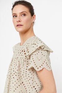 Cortefiel Embroidered short-sleeved blouse Nude