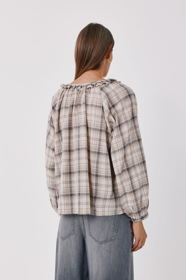 Cortefiel Rustic plaid blouse Printed beige