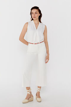 Cortefiel Embroidered palazzo fit jeans White