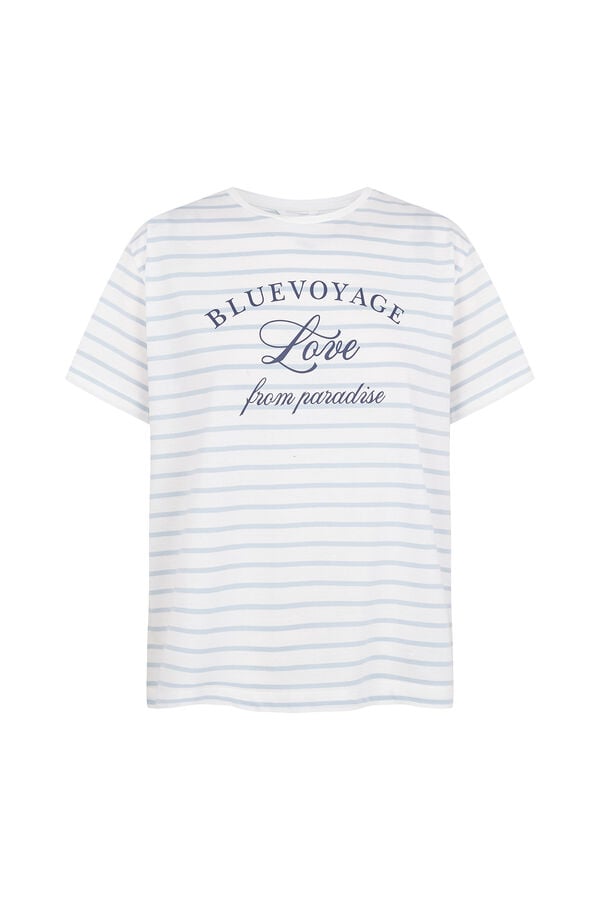 Cortefiel T-shirt riscas estampada Azul