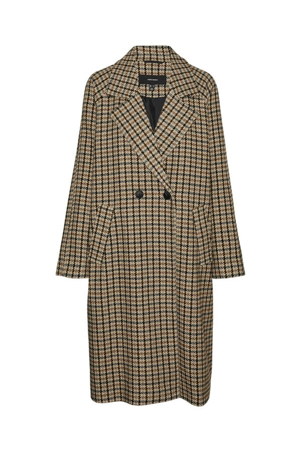 Cortefiel Long checked coat Nude