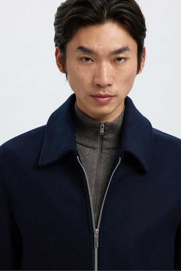 Selected Blusão curta de lã com fecho-éclair Azul