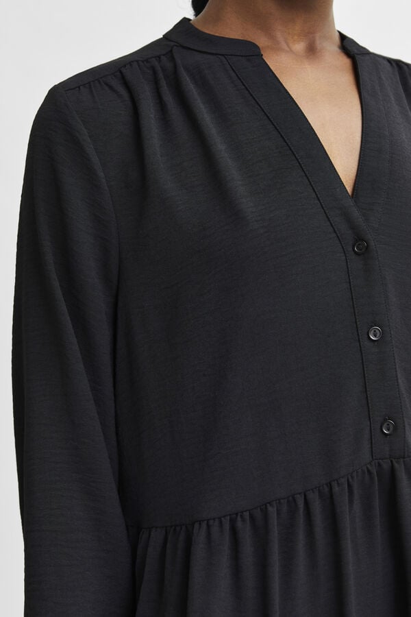 Cortefiel Shirt dress with long ruffle sleeve. Black