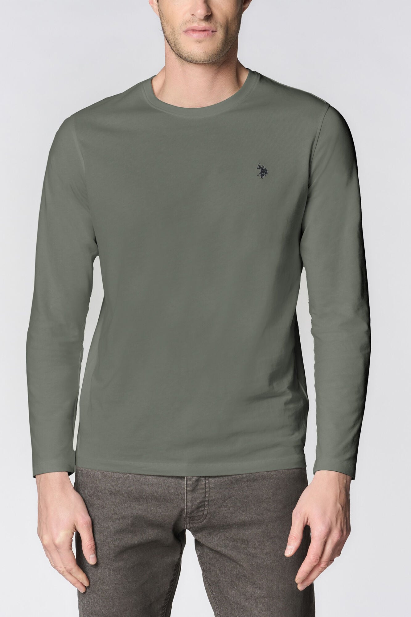 Us Polo T-shirt de manga comprida com gola redonda