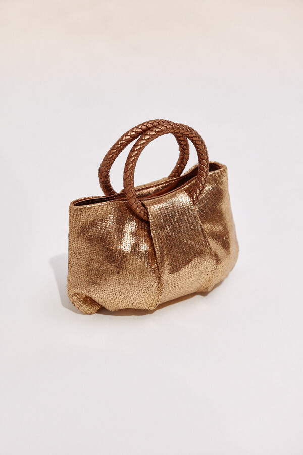 Cortefiel Bolsa de ombro em r&aacute;fia com al&ccedil;a tran&ccedil;ada Dourado