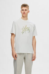 Cortefiel T-shirt de manga curta com desenho floral confecionado 100% com algodão orgânico.  Branco