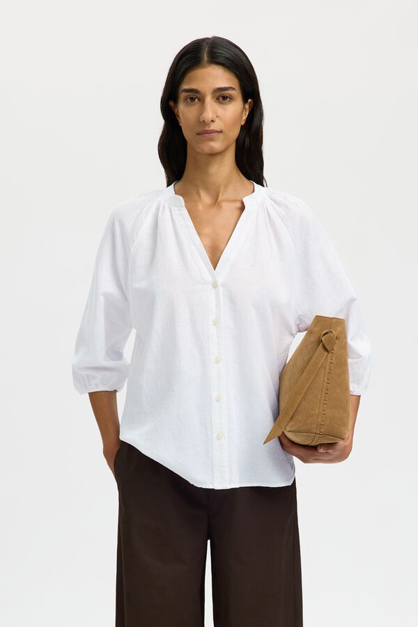 Selected Blusa manga 3/4 em linho Branco
