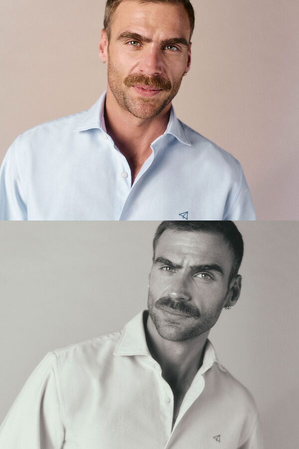 OOTO Camisa oxford liso manga larga Azul