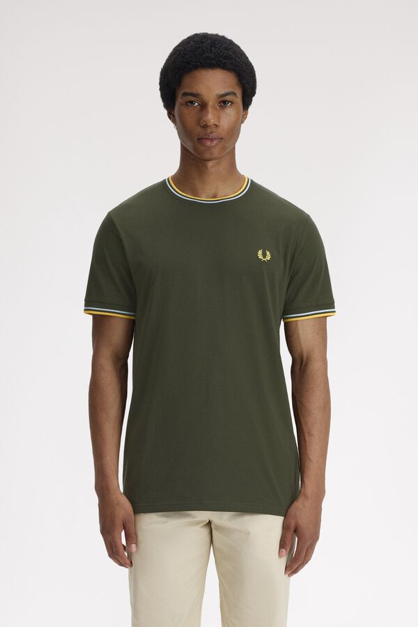 Fred Perry T-shirt com debruado com duas riscas Verde