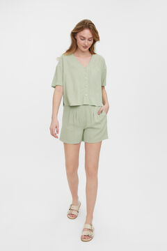 Cortefiel Short linen top with 2/4 sleeves Green