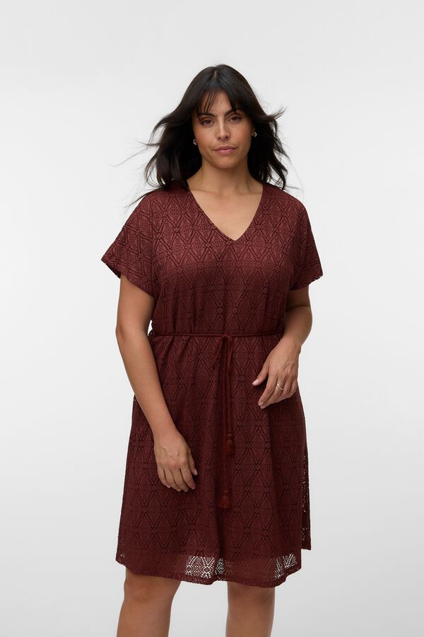 Vero Moda Curve Vestido curto gola em bico tamanho grande Castanho