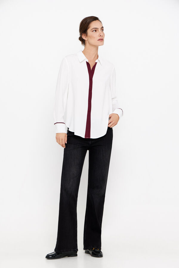 Cortefiel Top with shirt collar and contrast piping. White