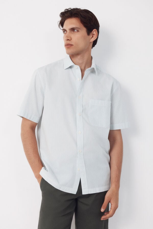 Cortefiel Striped short sleeve shirt Green