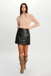 Cortefiel Straight button-up synthetic leather skirt Black