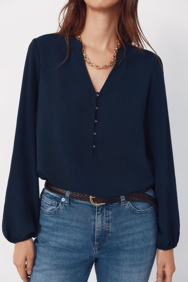 Cortefiel Mandarin blouse with buttons Navy