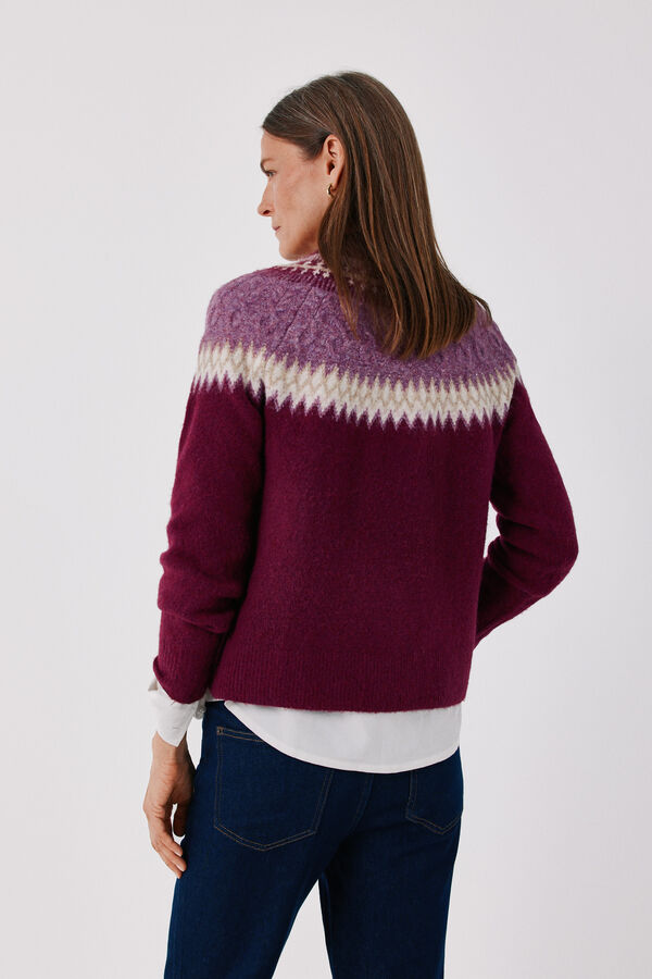 Cortefiel Fair Isle and cross-knit jumper Maroon