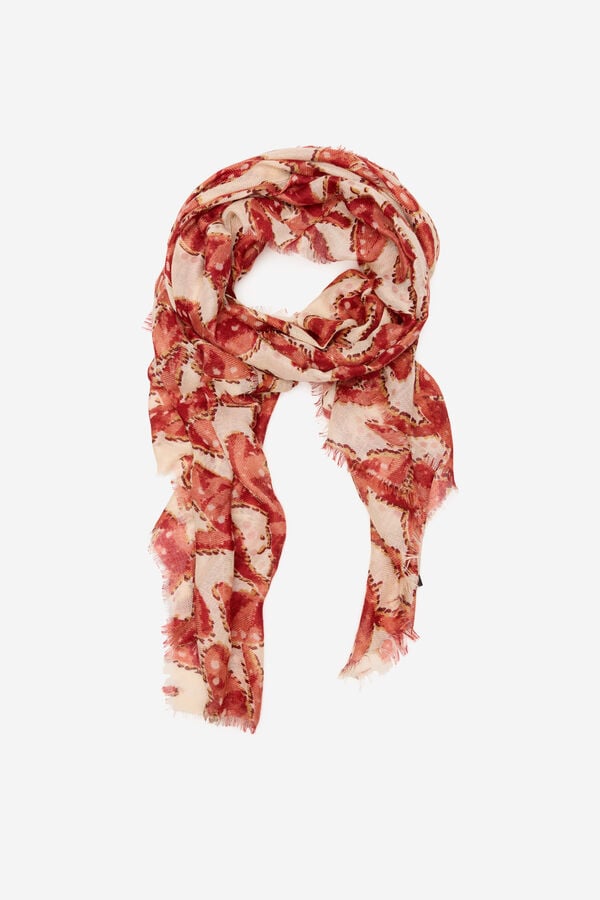 Cortefiel Scarf leaves Printed red
