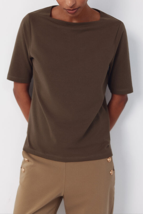 Cortefiel Boat neck t-shirt Kaki