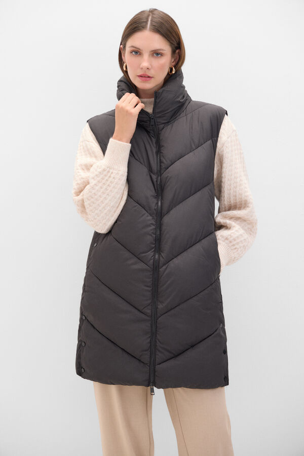 Cortefiel Long funnel neck gilet Black