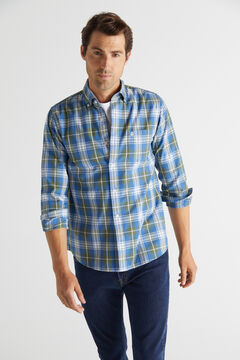 Cortefiel Checked organic cotton Oxford shirt Turquoise