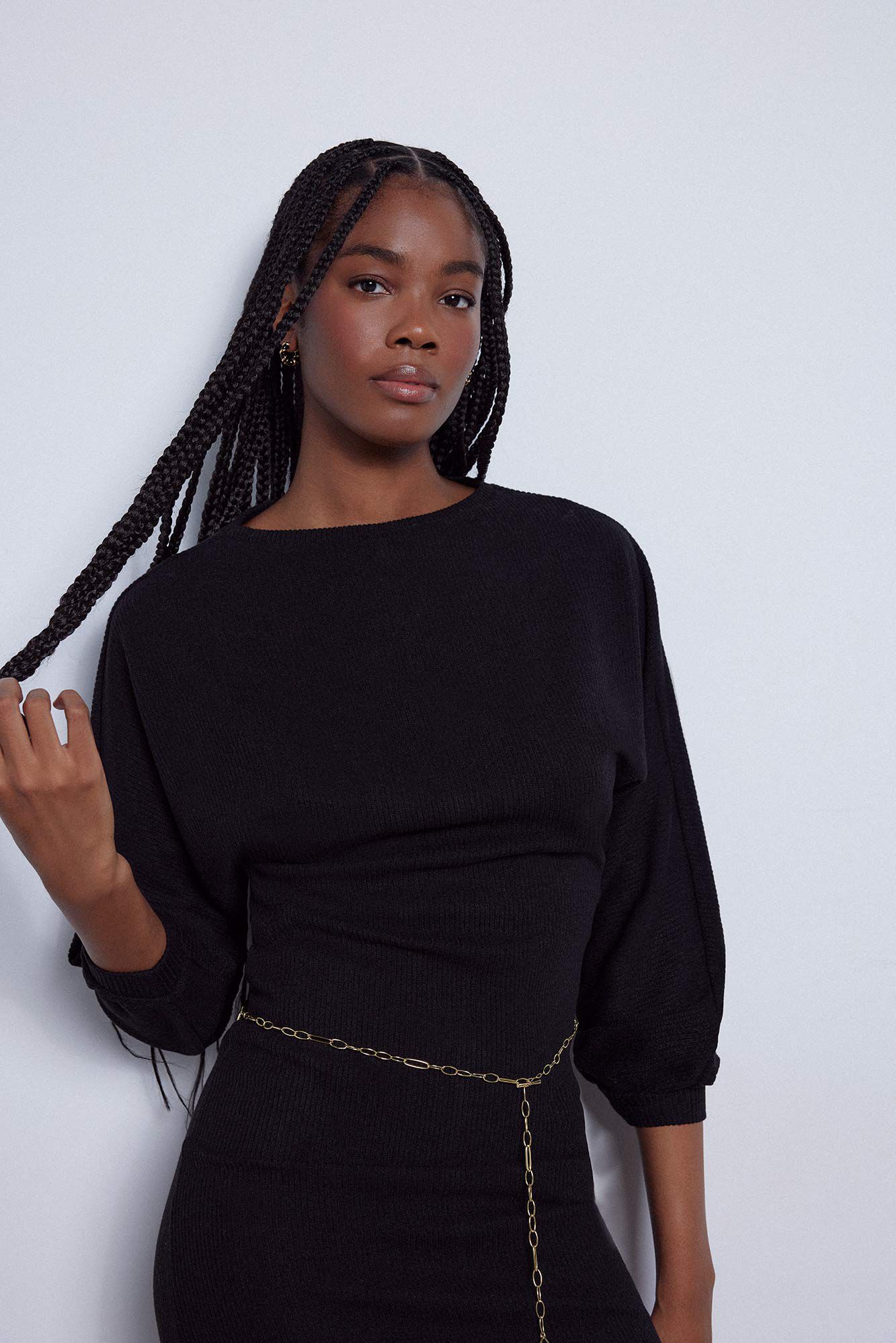 Batwing sleeved jersey knit dress Women s dresses and jumpsuits