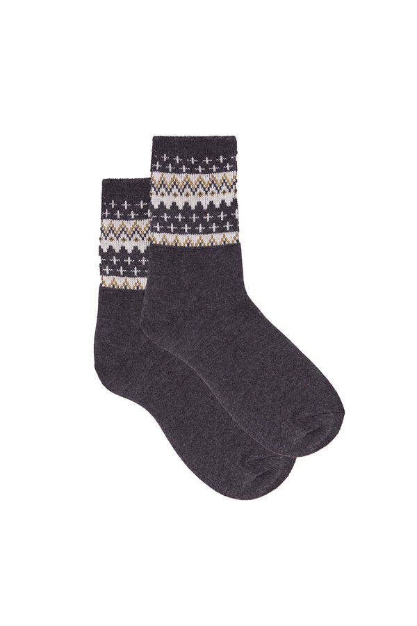 Cortefiel Border print long socks Printed grey