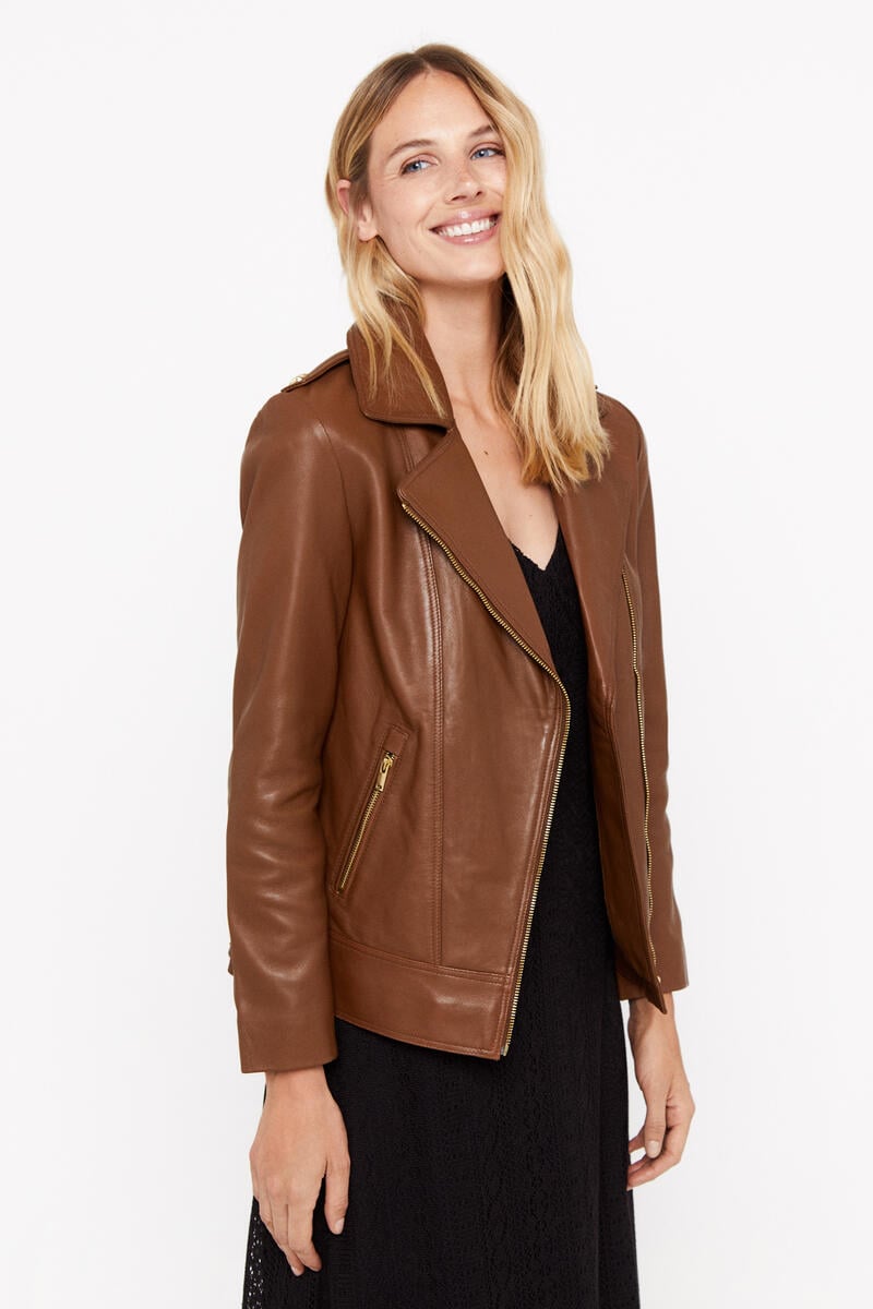 Cortefiel Leather biker jacket Dark brown