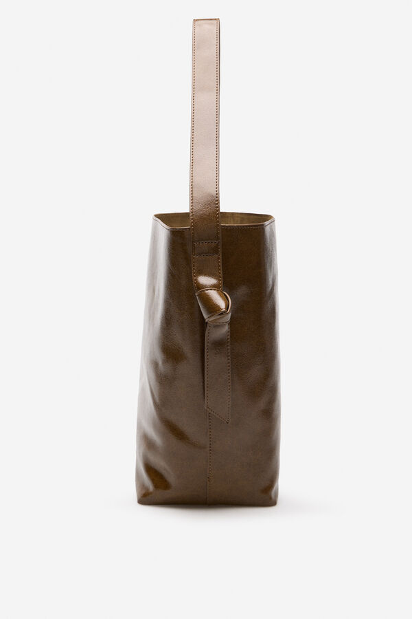 Cortefiel Bucket bag with bow or tie knot Kaki
