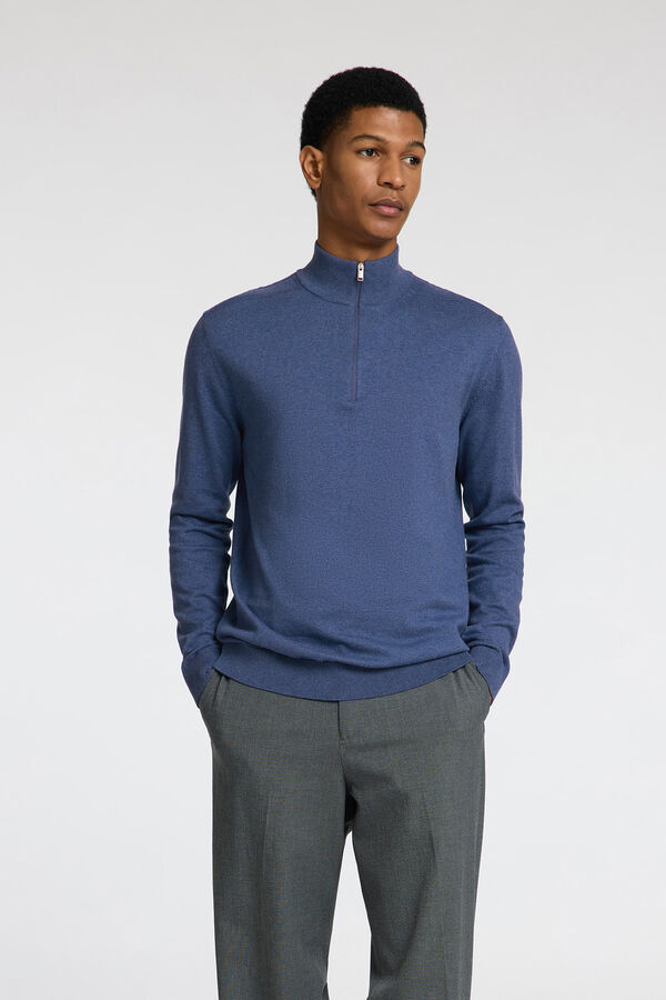 Selected Knitted pullover with half zip 100% cotton Navy