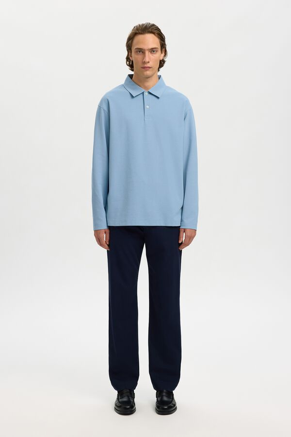 Selected Polo manga comprida relax Azul