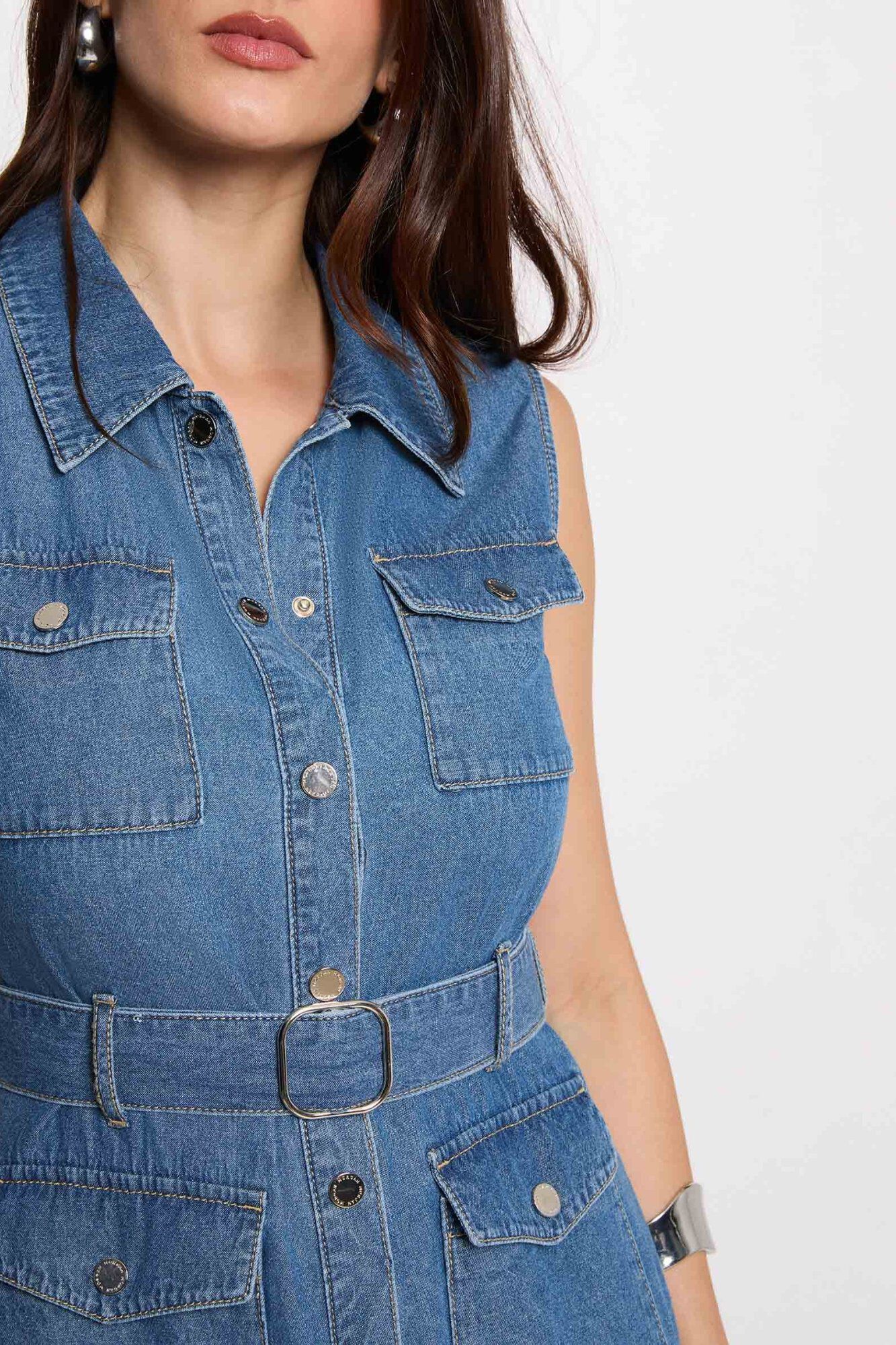 Morgan Vestido comprido reto em ganga