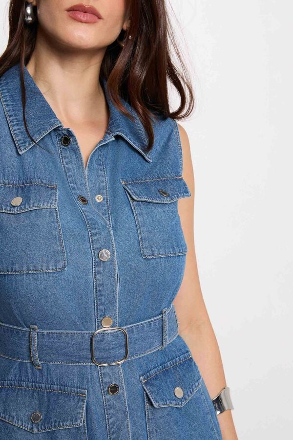 Morgan Vestido comprido reto em ganga Azul