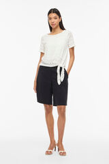 Vila Cotton openwork short sleeve top White