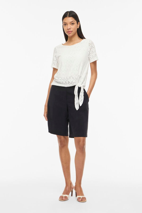 Vila Cotton openwork short sleeve top White