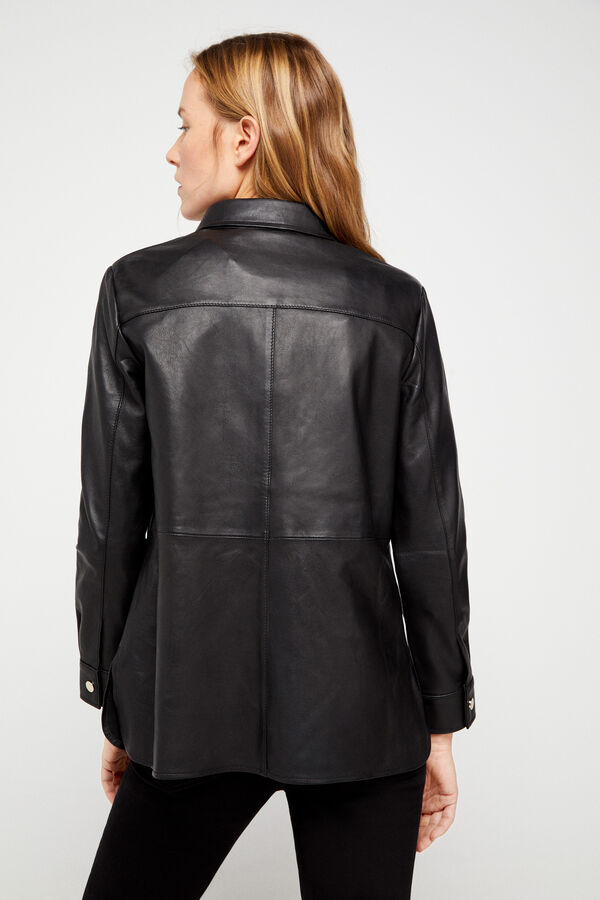 Cortefiel Cazadora de piel Negro