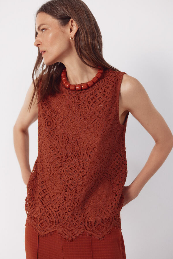 Cortefiel Top guipur Brown