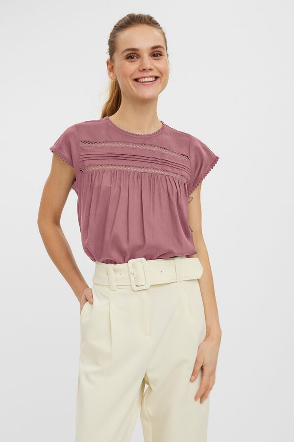 Vero Moda Top manga curta com detalhes de renda Roxo