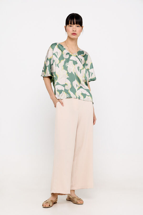 Cortefiel Combined satin top Printed green