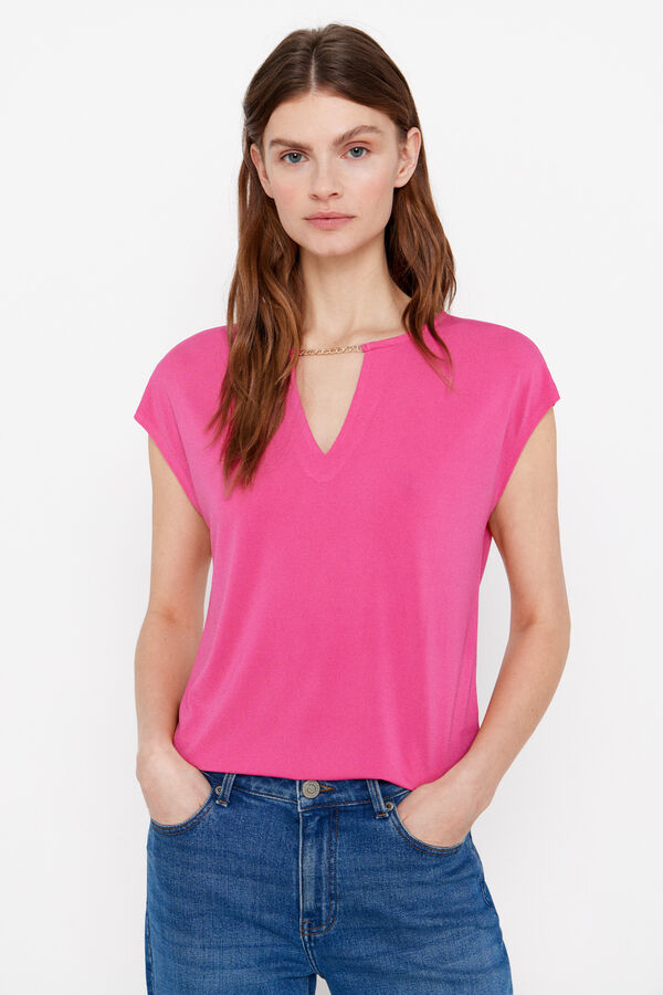 Cortefiel Kersey-knit top with chain detail Fuchsia