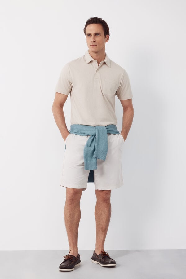 Cortefiel Striped polo shirt with pocket Beige