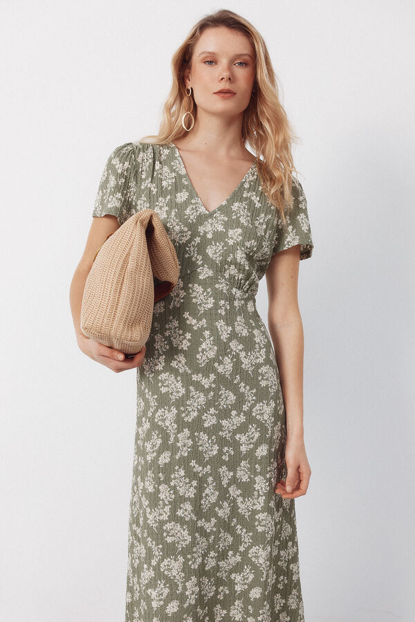 Cortefiel Print structured dress Printed green