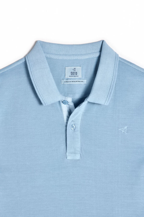 Cortefiel Washed piqué plane embroidered polo shirt Blue