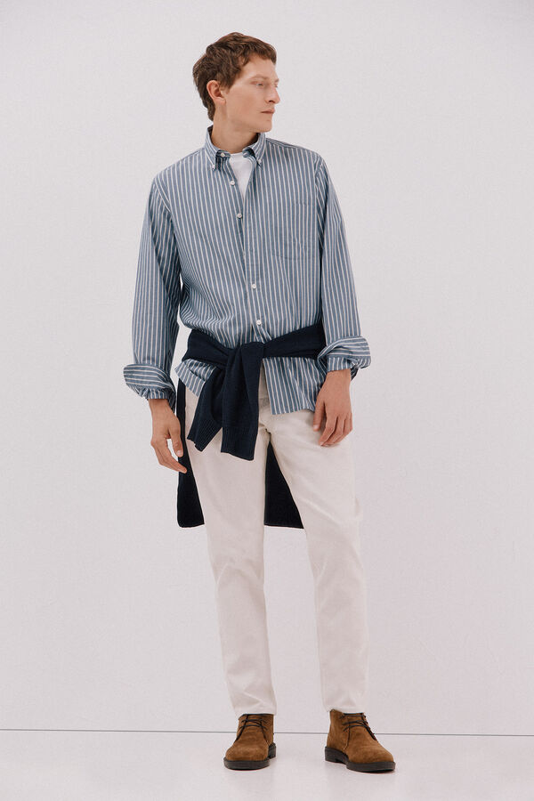 Cortefiel Striped poplin shirt Navy