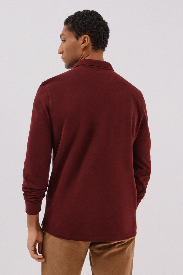 Cortefiel Essential long-sleeved polo shirt Maroon