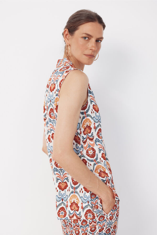 Cortefiel Blusa fluida pliegue Estampado rojo